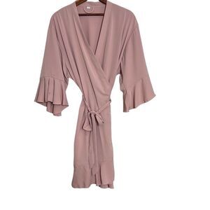 Woven Ruffle Sleeve Tie Waist Wrap Dress Pink Size XL